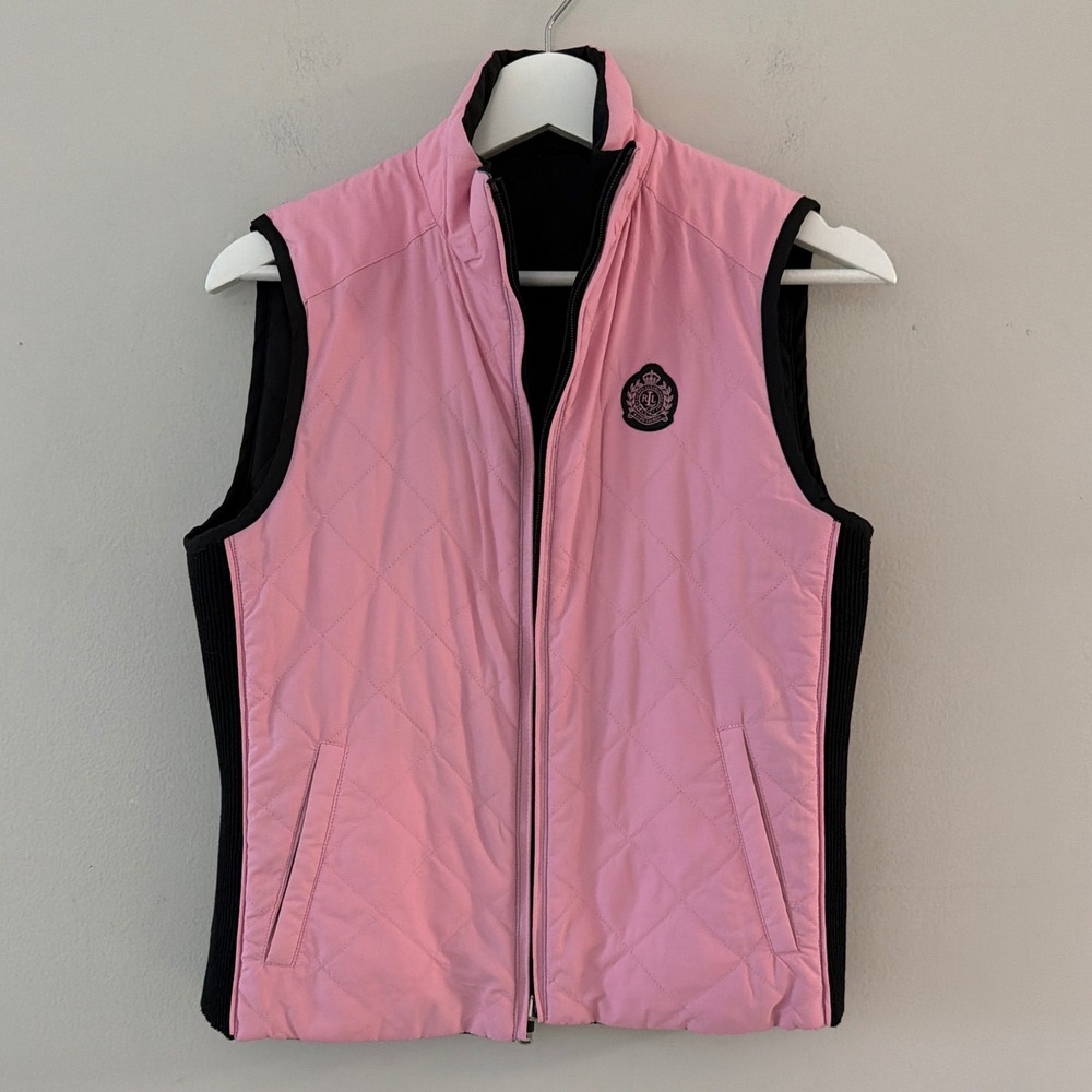 Lauren Ralph Lauren Reversible Quilted Vest Pink Black Full Zip Womens Small